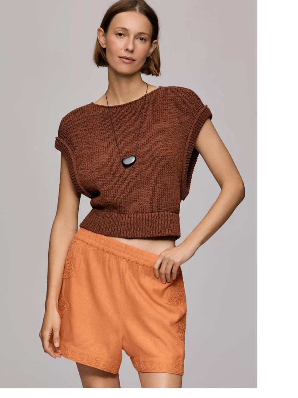 Anthropologie Ollari Cutwork Pull-On Shorts M ORANGE color new with tag nwt